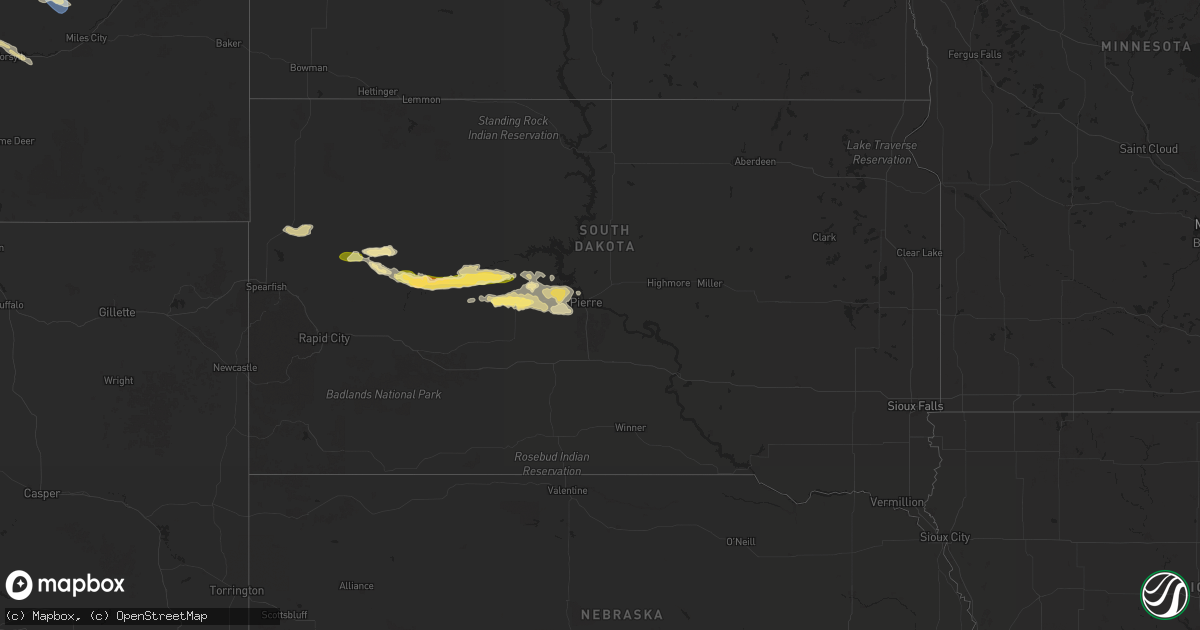 Hail map in South Dakota on July 17, 2025