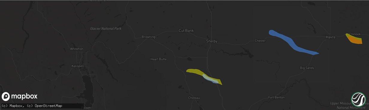 Hail map in Valier, MT on July 17, 2025