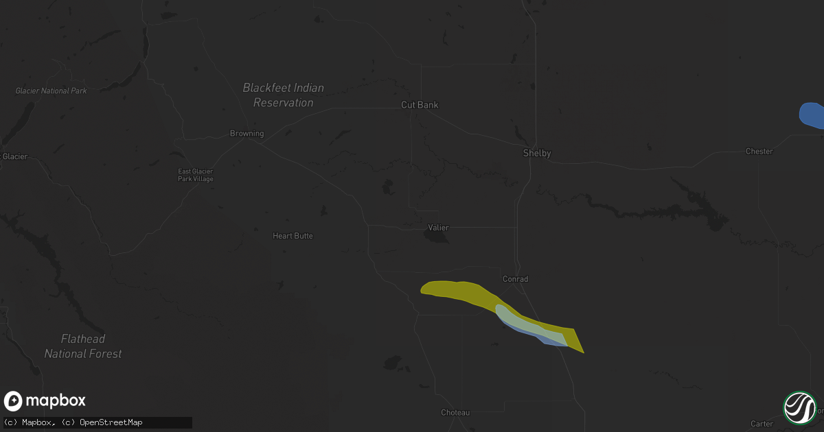 Hail map in Valier, MT on July 17, 2025