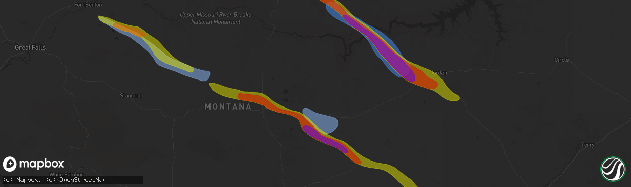 Hail map in Winnett, MT on July 17, 2025