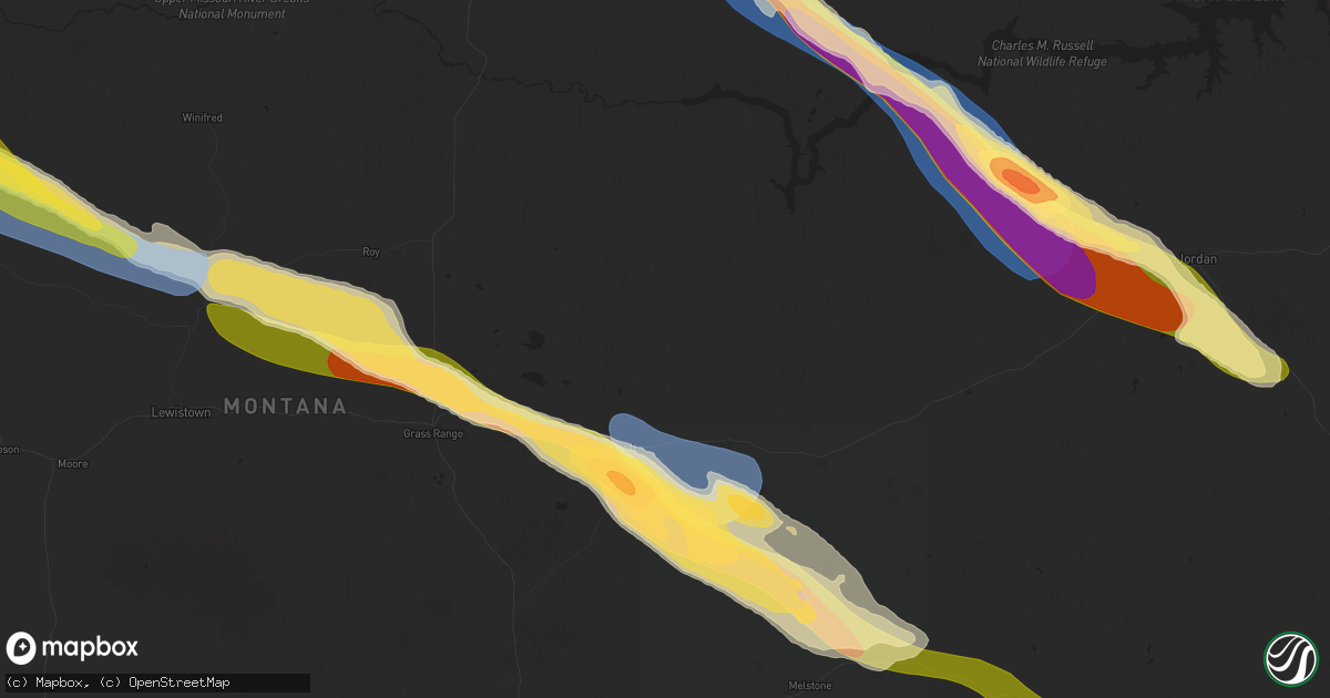 Hail map in Winnett, MT on July 17, 2025