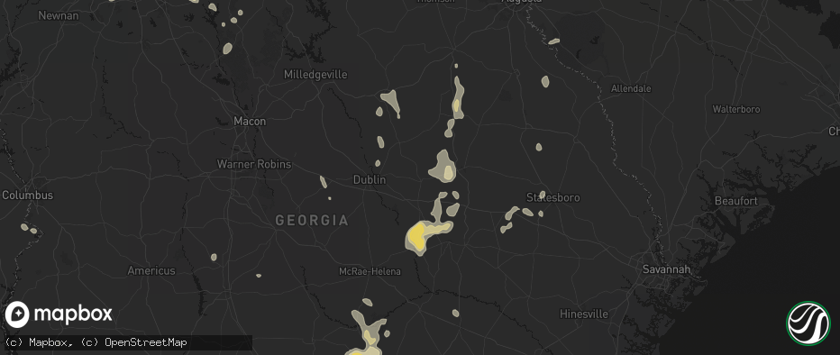 Hail map in Adrian, GA on July 17, 2026