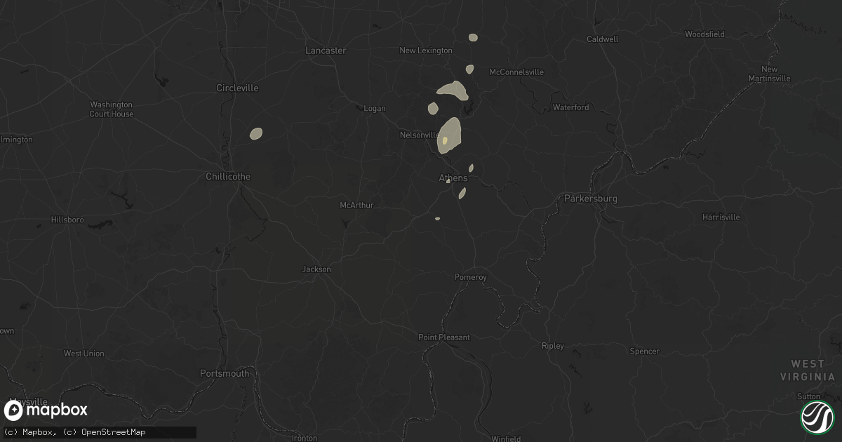 Hail map in Albany, OH on July 17, 2026
