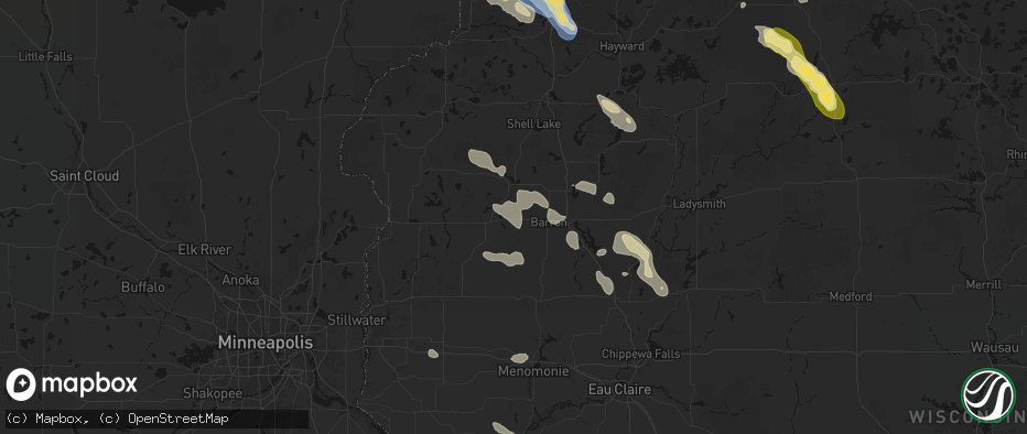Hail map in Almena, WI on July 17, 2026