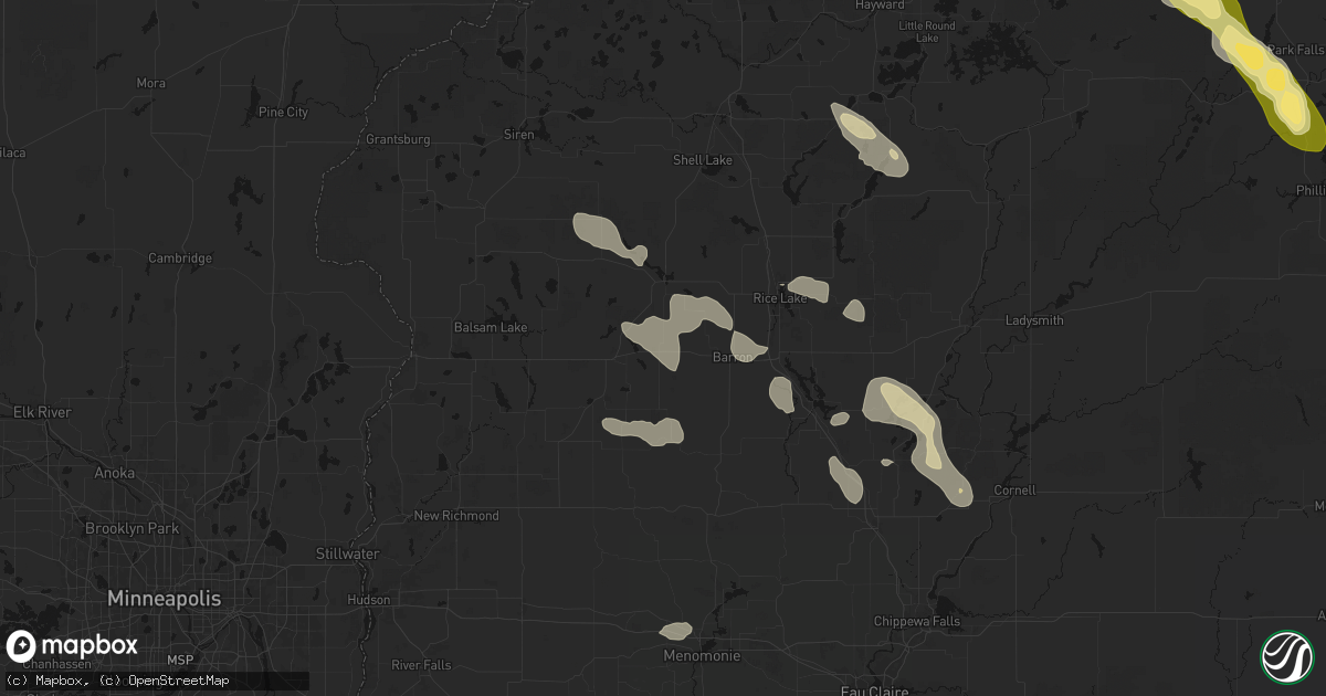 Hail map in Almena, WI on July 17, 2026