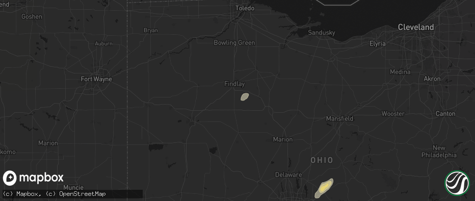 Hail map in Arlington, OH on July 17, 2026