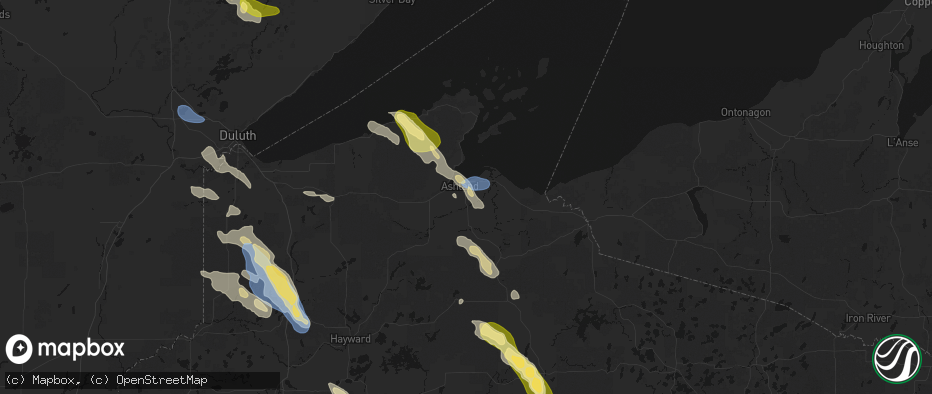 Hail map in Ashland, WI on July 17, 2026