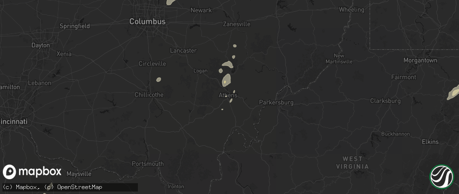 Hail map in Athens, OH on July 17, 2026