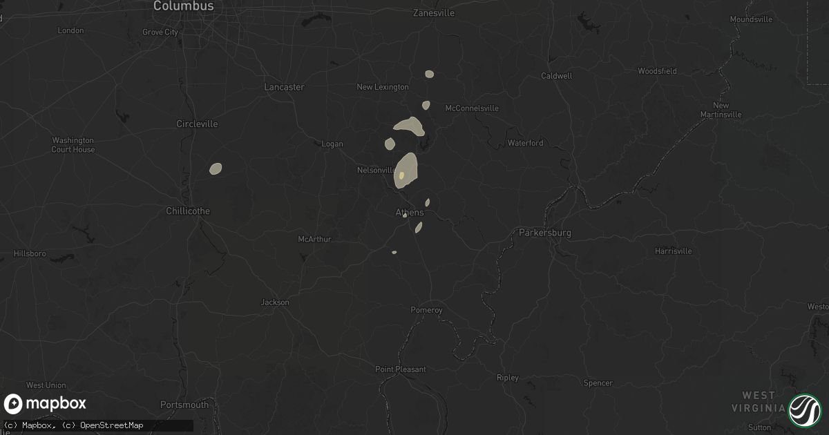 Hail map in Athens, OH on July 17, 2026