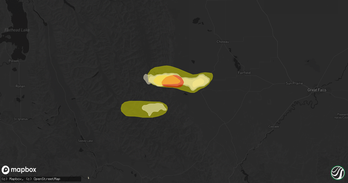 Hail map in Augusta, MT on July 17, 2026