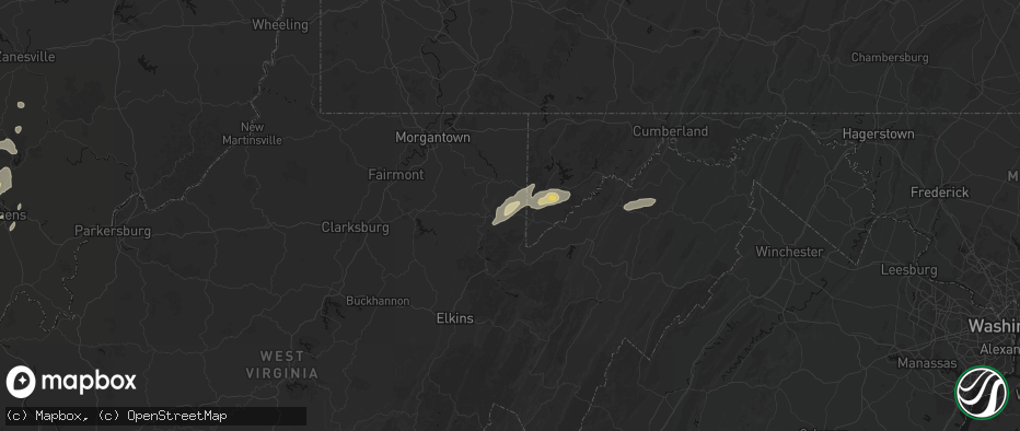 Hail map in Aurora, WV on July 17, 2026