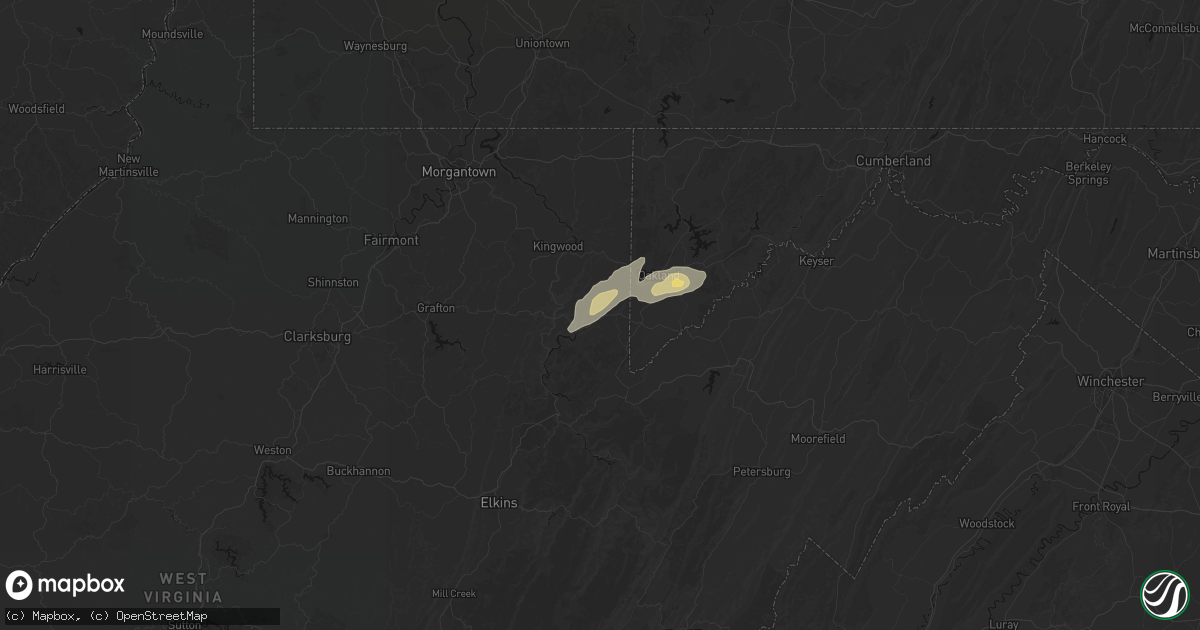 Hail map in Aurora, WV on July 17, 2026