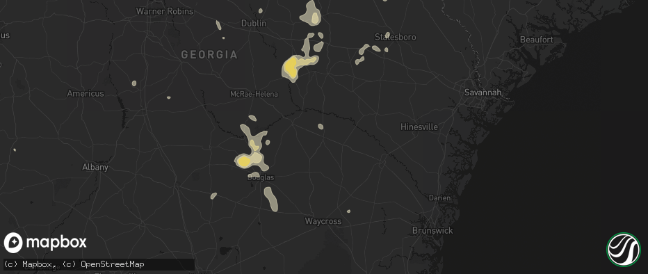 Hail map in Baxley, GA on July 17, 2026