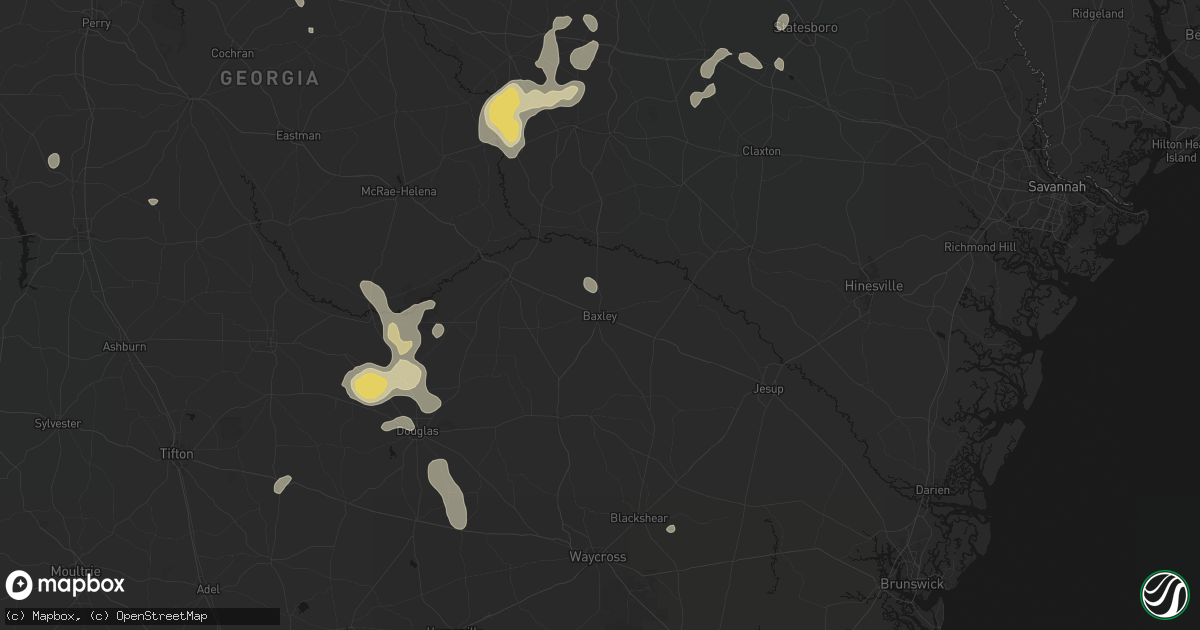 Hail map in Baxley, GA on July 17, 2026
