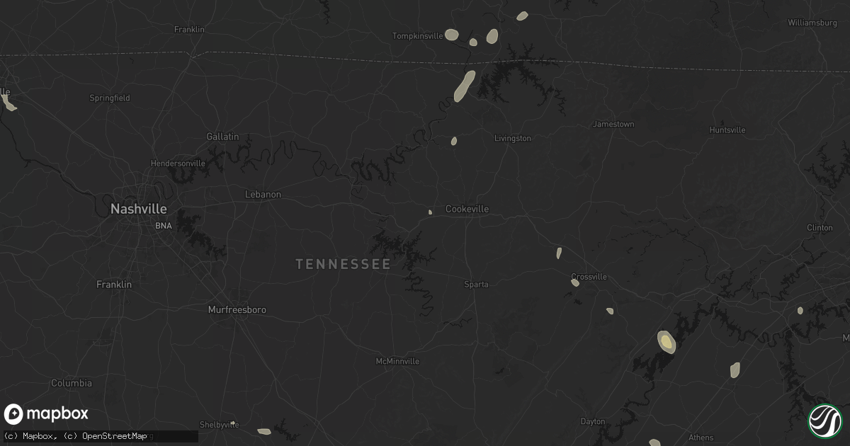 Hail map in Baxter, TN on July 17, 2026