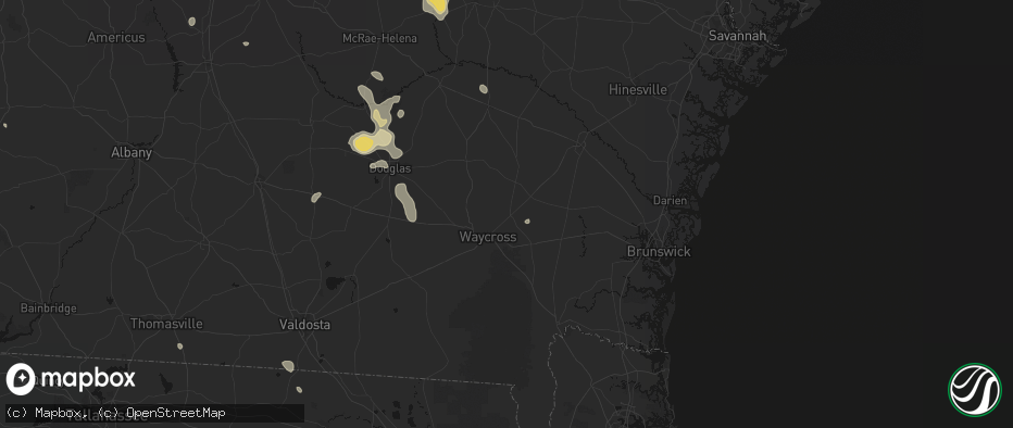 Hail map in Blackshear, GA on July 17, 2026