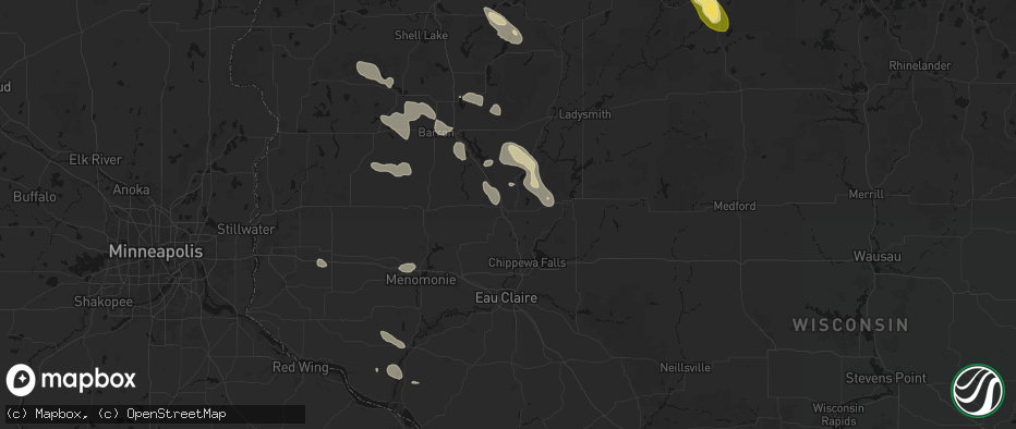 Hail map in Bloomer, WI on July 17, 2026