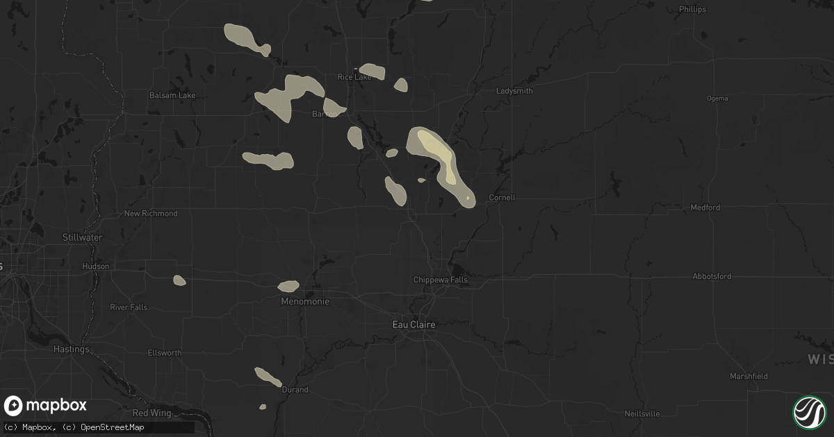 Hail map in Bloomer, WI on July 17, 2026
