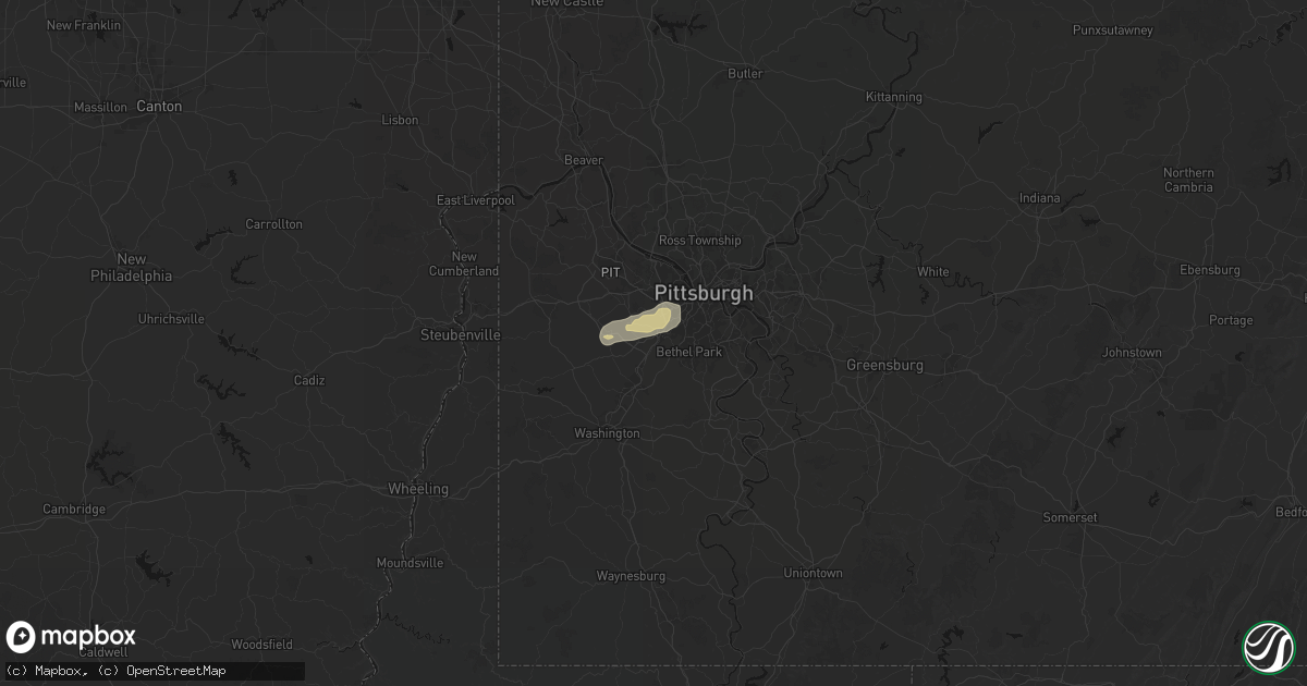 Hail map in Bridgeville, PA on July 17, 2026