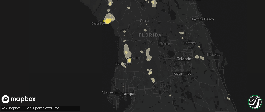 Hail map in Brooksville, FL on July 17, 2026