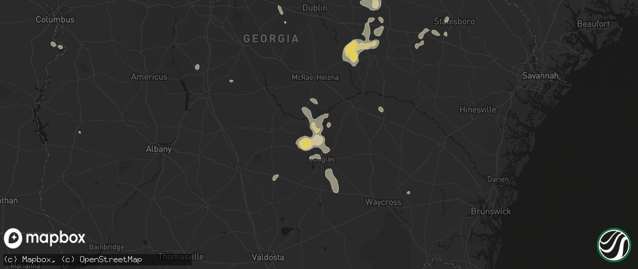 Hail map in Broxton, GA on July 17, 2026