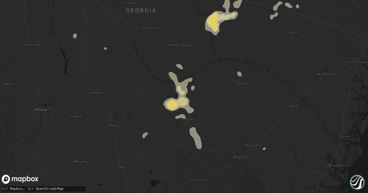 Hail map in Broxton, GA on July 17, 2026