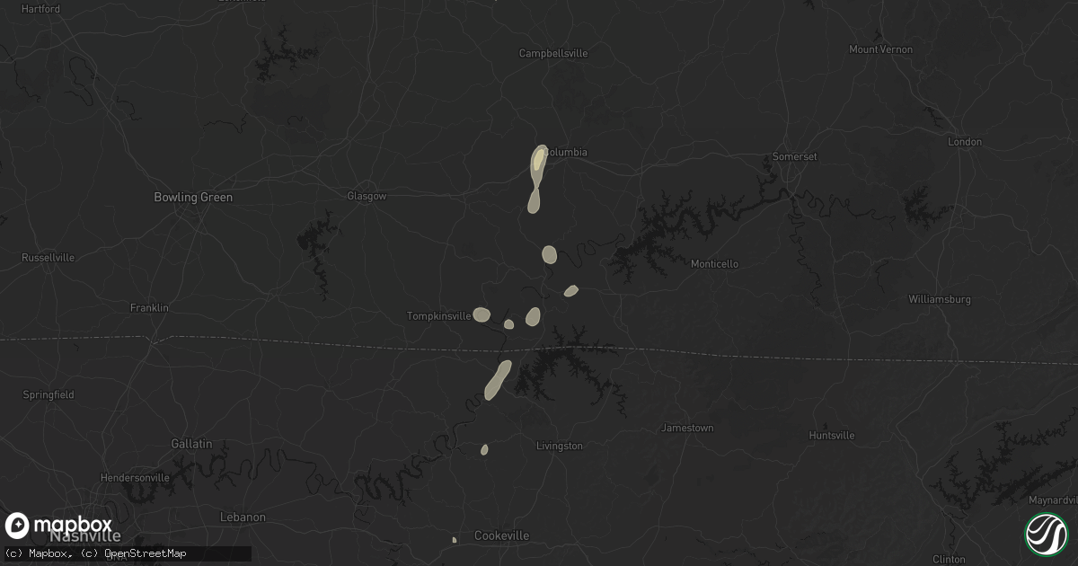 Hail map in Burkesville, KY on July 17, 2026