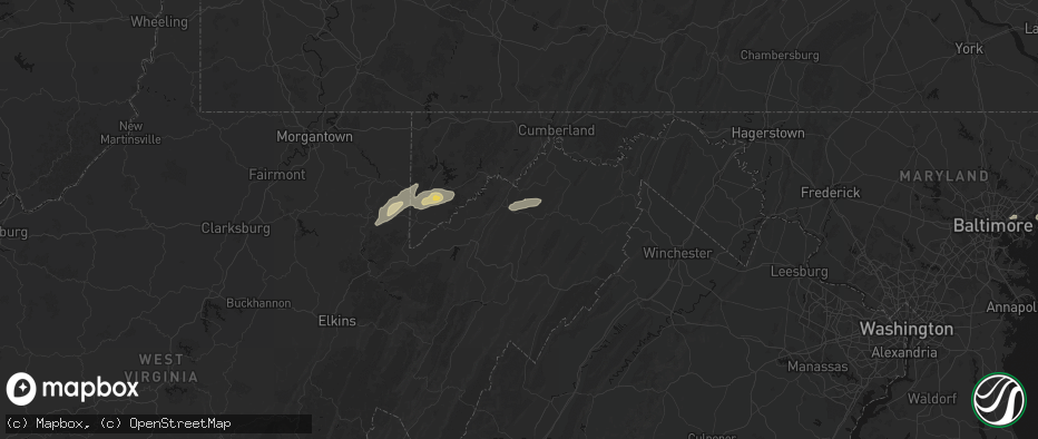 Hail map in Burlington, WV on July 17, 2026