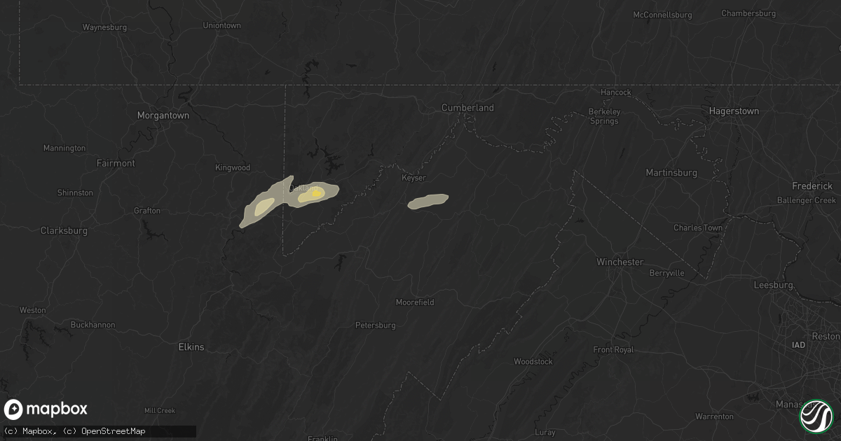 Hail map in Burlington, WV on July 17, 2026