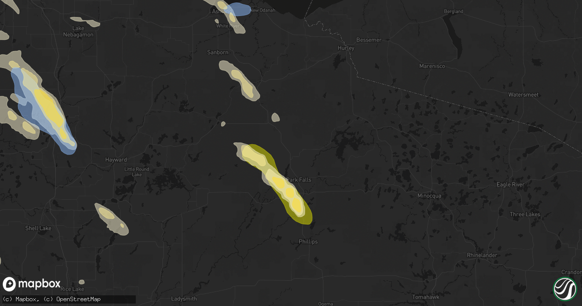 Hail map in Butternut, WI on July 17, 2026