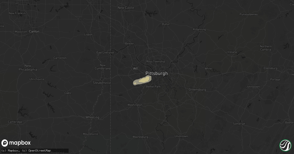 Hail map in Carnegie, PA on July 17, 2026