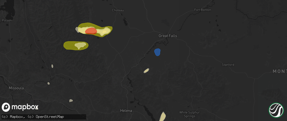 Hail map in Cascade, MT on July 17, 2026