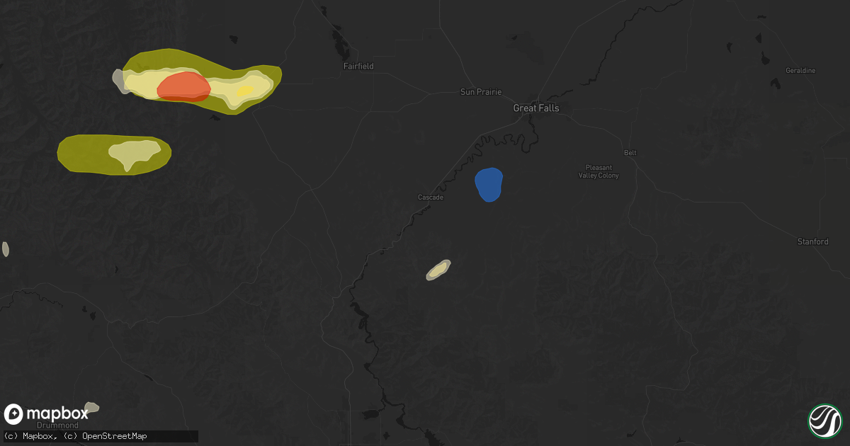 Hail map in Cascade, MT on July 17, 2026