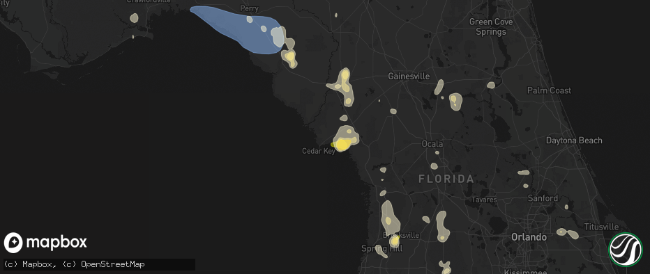 Hail map in Cedar Key, FL on July 17, 2026
