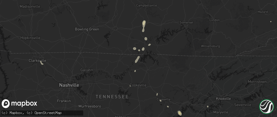 Hail map in Celina, TN on July 17, 2026