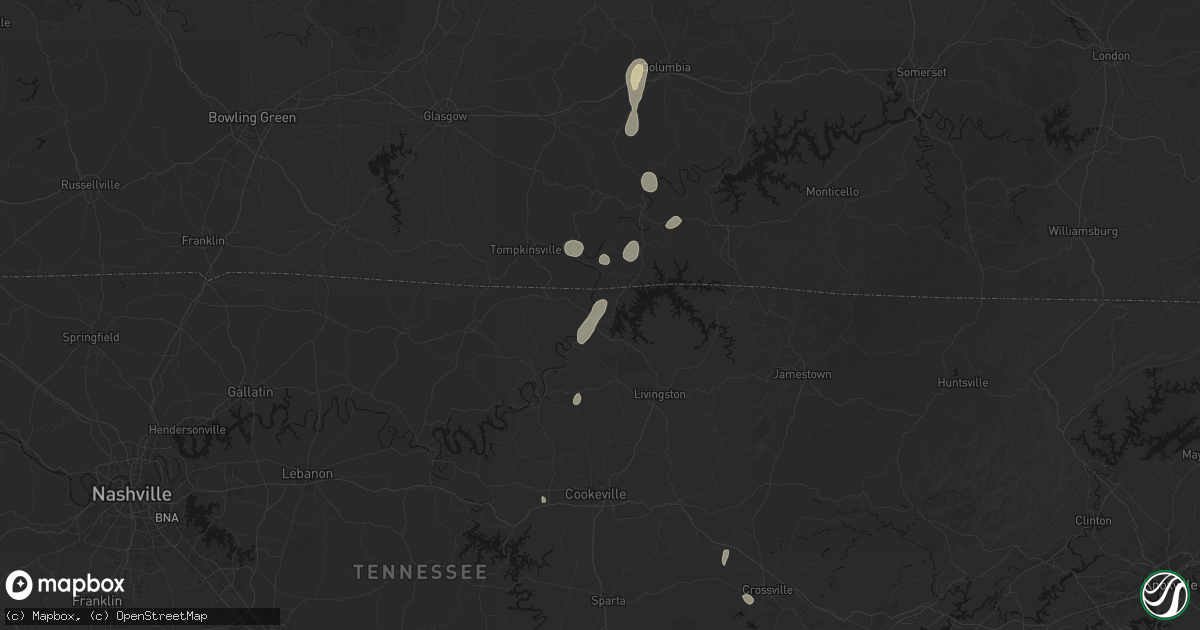Hail map in Celina, TN on July 17, 2026