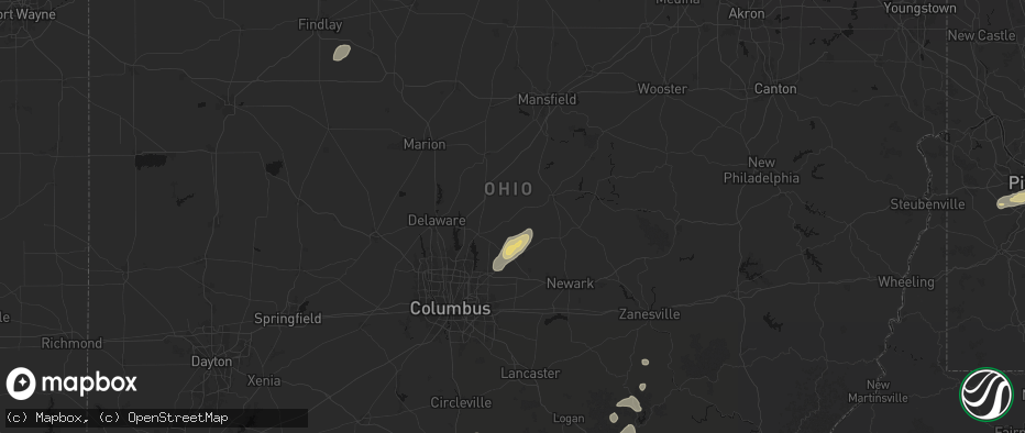 Hail map in Centerburg, OH on July 17, 2026