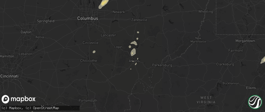 Hail map in Chauncey, OH on July 17, 2026