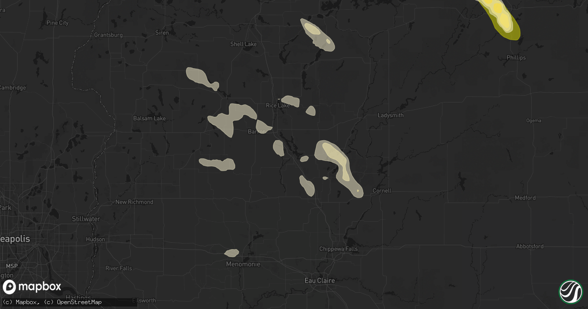 Hail map in Chetek, WI on July 17, 2026