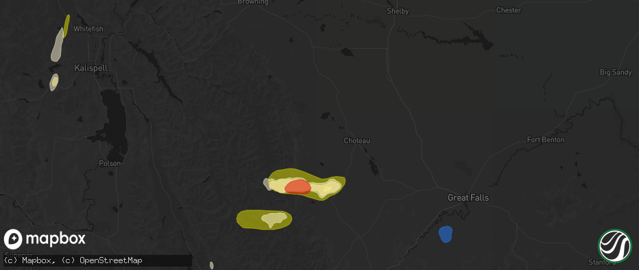 Hail map in Choteau, MT on July 17, 2026