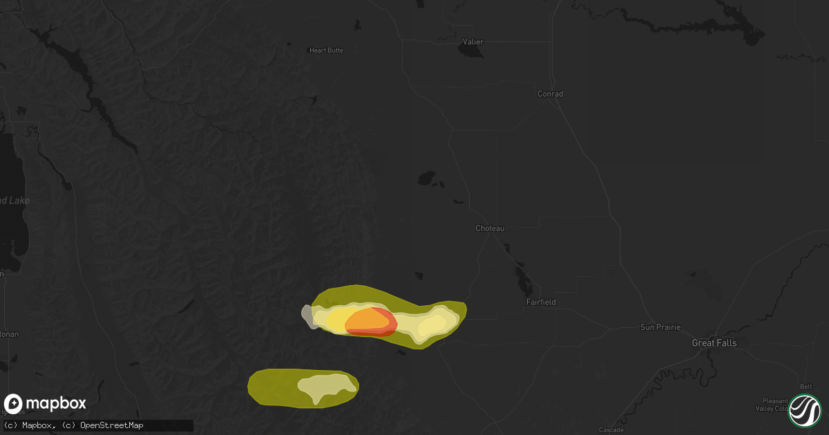 Hail map in Choteau, MT on July 17, 2026