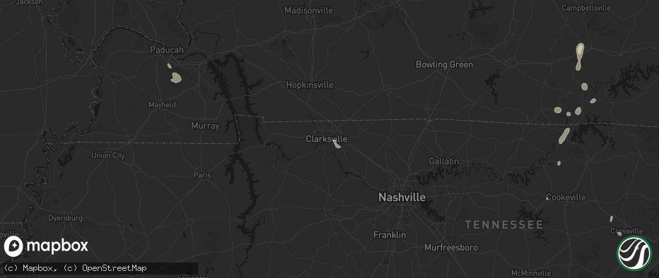 Hail map in Clarksville, TN on July 17, 2026