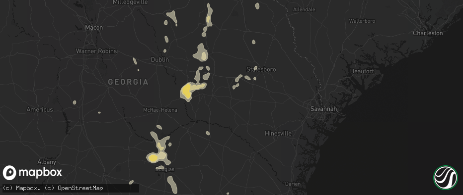 Hail map in Collins, GA on July 17, 2026
