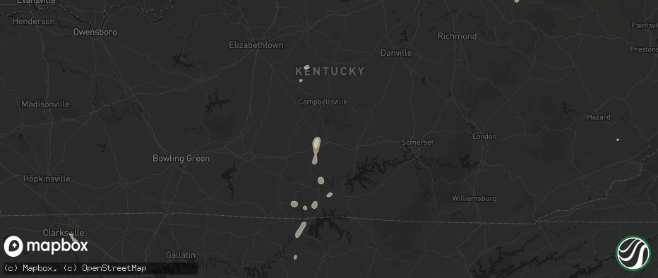 Hail map in Columbia, KY on July 17, 2026