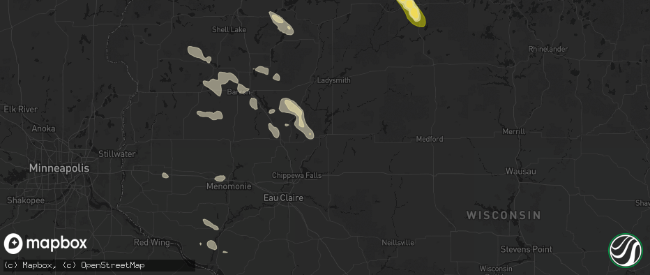 Hail map in Cornell, WI on July 17, 2026