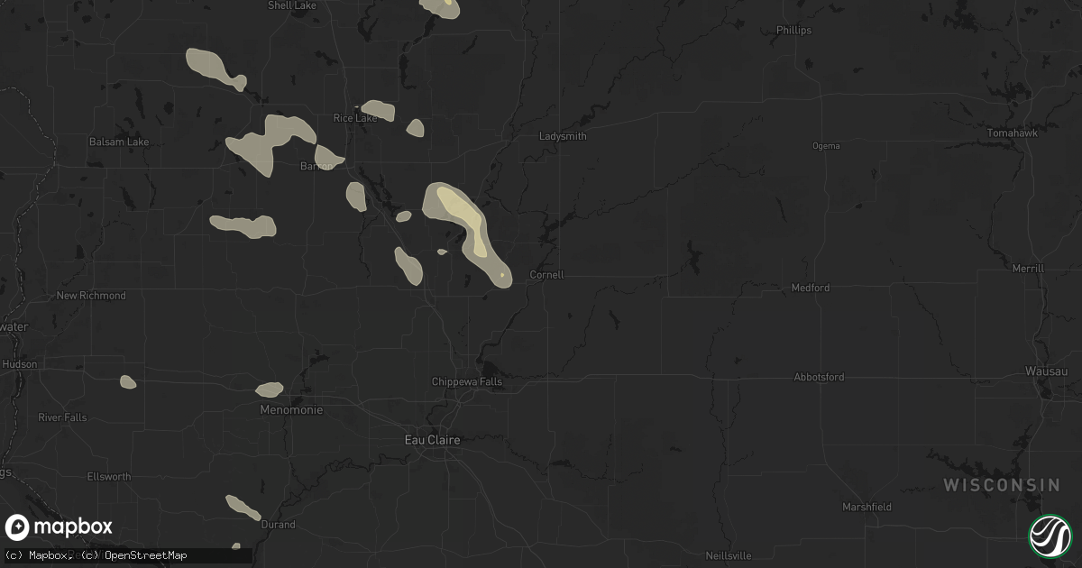 Hail map in Cornell, WI on July 17, 2026