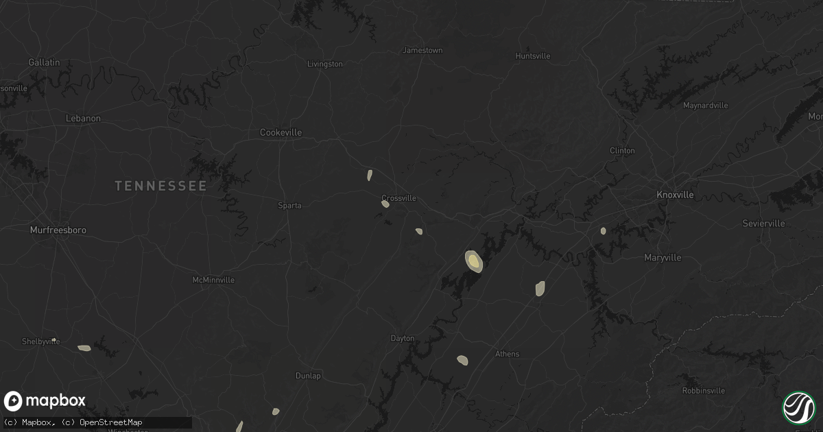 Hail map in Crossville, TN on July 17, 2026