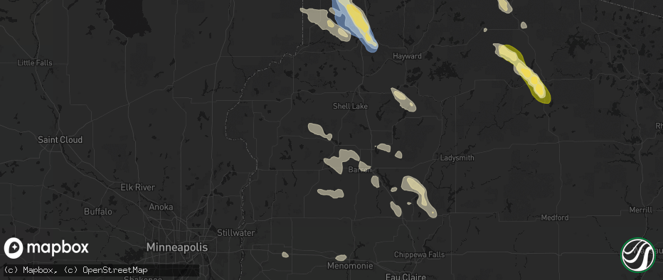 Hail map in Cumberland, WI on July 17, 2026