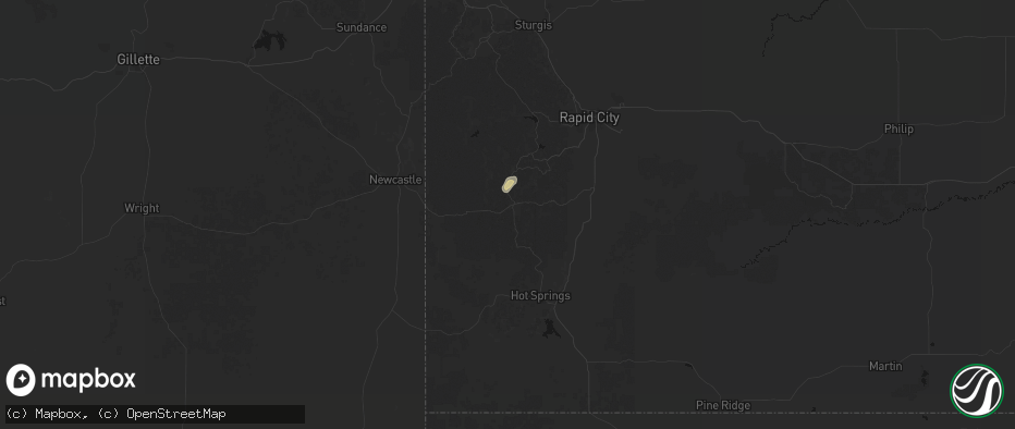 Hail map in Custer, SD on July 17, 2026
