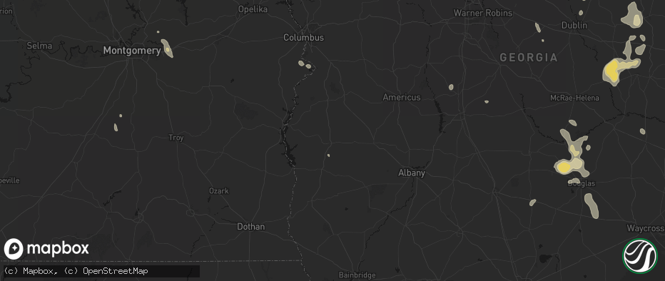 Hail map in Cuthbert, GA on July 17, 2026
